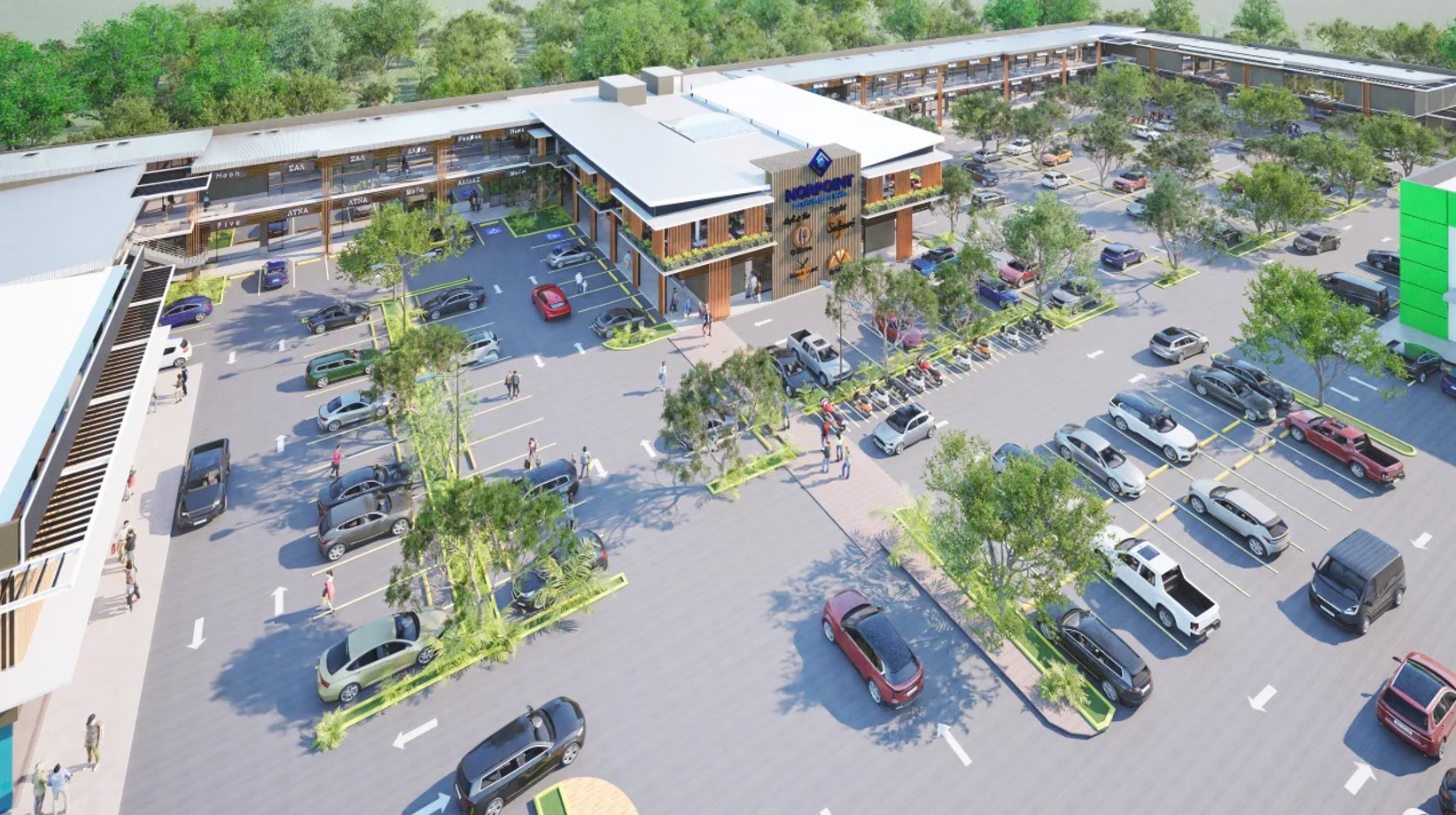 Vista aérea del centro comercial Norpoint y su estacionamiento en Boulevard del Norte, San Pedro Sula.